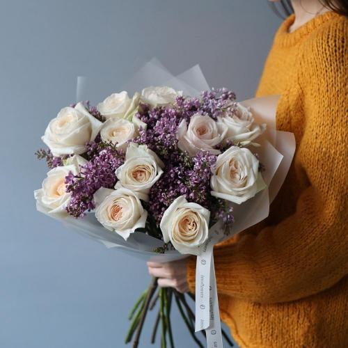 Букет из роз Охара и сирени - Размер S 