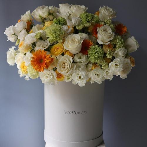 Авторский букет в шляпной коробке Солнечный -  Размер 2XL