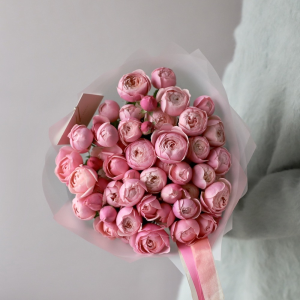 Букет из кустовых пионовидных роз Сильва Пинк - 9 кустовых роз