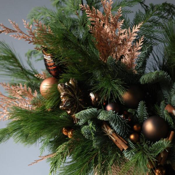 Новогодняя корзина, гамма "Кофе с корицей" - Размер М