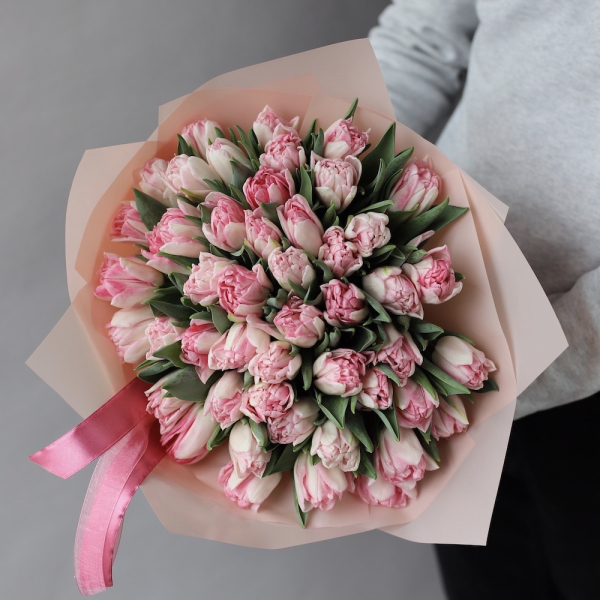 Букет из нежно-розовых тюльпанов -  39 тюльпанов 