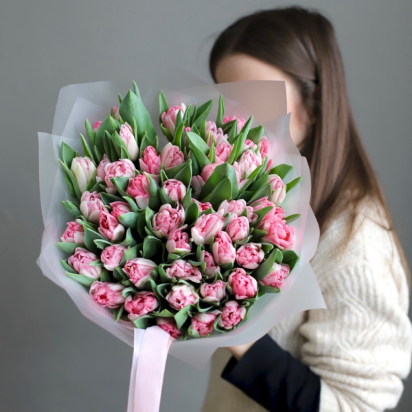 Букет из нежно-розовых тюльпанов - 49 тюльпанов