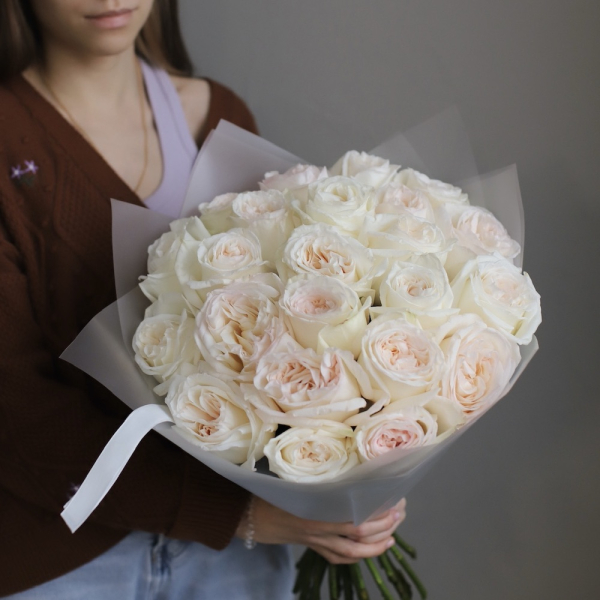 Букет из пионовидных роз Вайт Охара - 23 розы