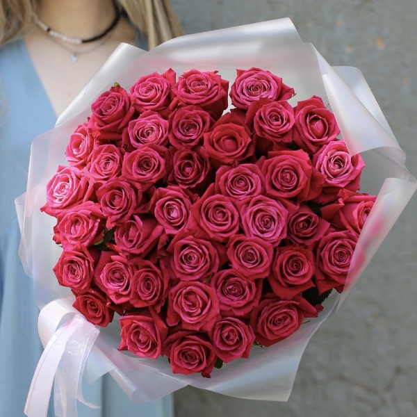 Букет из малиновых роз -  39 роз 