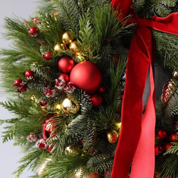 Новогодний венок, гамма "Красно-золотая" - 45-50
