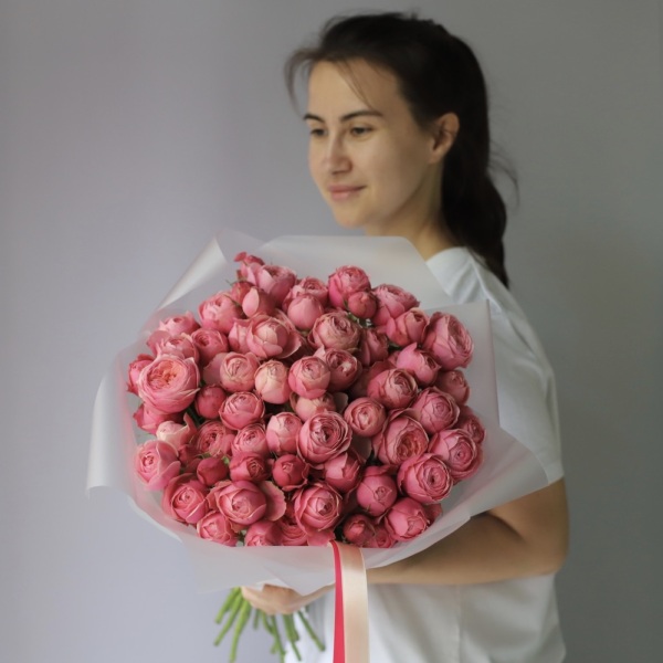 Букет из кустовых пионовидных роз Сильва Пинк -  19 кустовых роз 