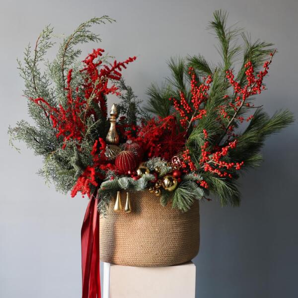 Новогодняя корзина, гамма "Красно-золотая" - Размер XL