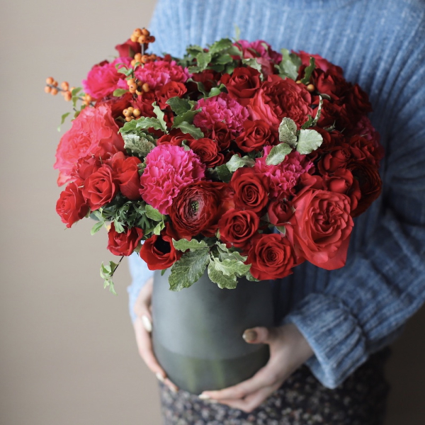 Букет из сезонных цветов в вазе Красный - Размер 2XL 