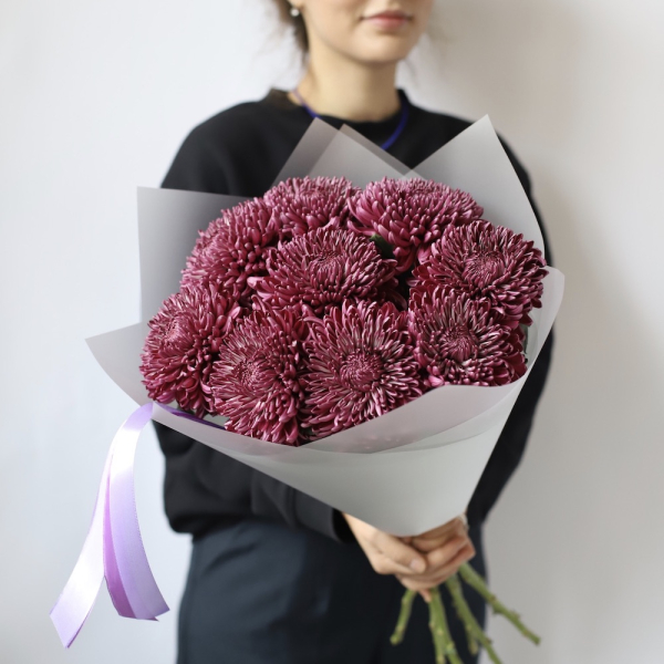 Букет из фиолетовых хризантем Бигуди - 9 хризантем