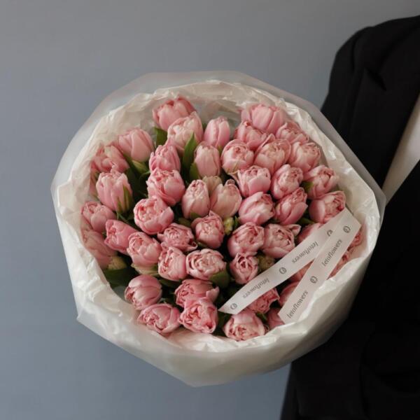 Букет из нежно-розовых тюльпанов - 49 тюльпанов