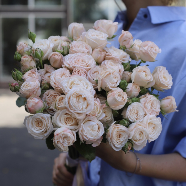 Букет из кустовых пионовидных роз Бомбастик - 19 кустовых роз