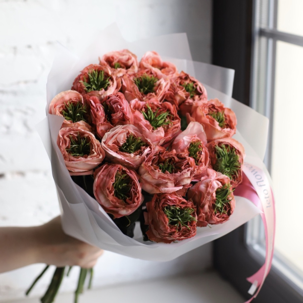 Букет из пионовидных роз Пинк Монстер - 15 роз