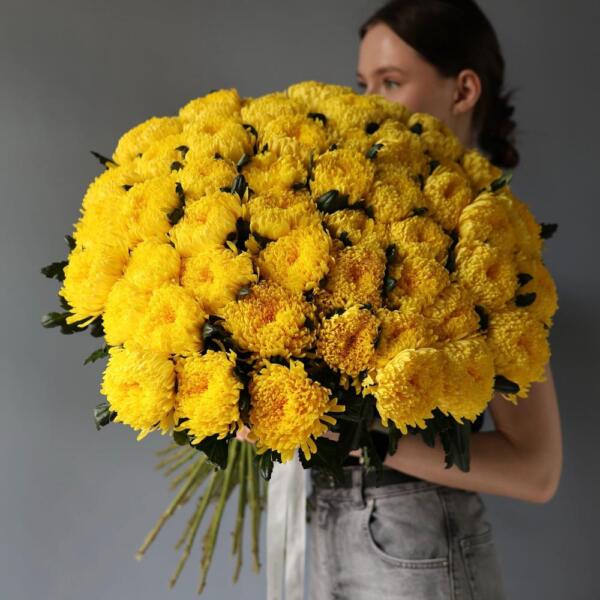 Букет из крупных желтых хризантем - 49 хризантем