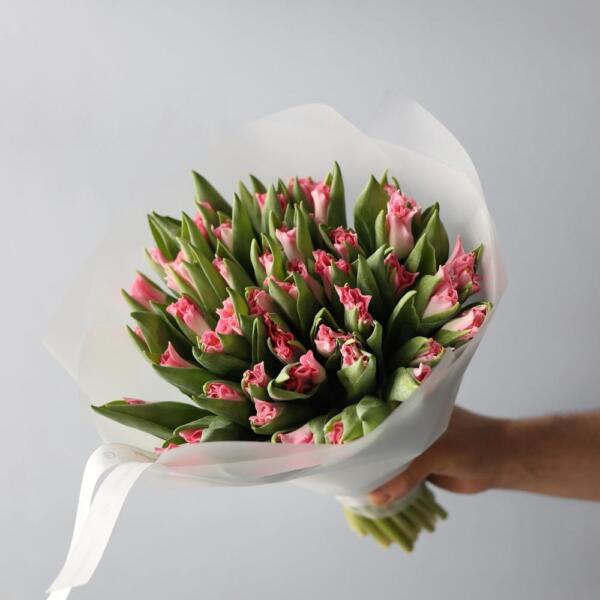 Букет из нежно-розовых тюльпанов - 49 тюльпанов